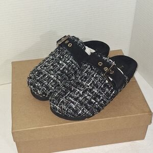 Alohas By Anthropologie Black Tweed Slip On Loafer Slides NIB Womens Size 6.5-7
